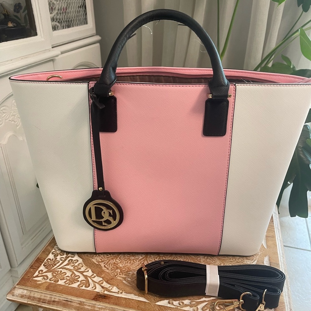 Dasein Pink and White Tote Bag